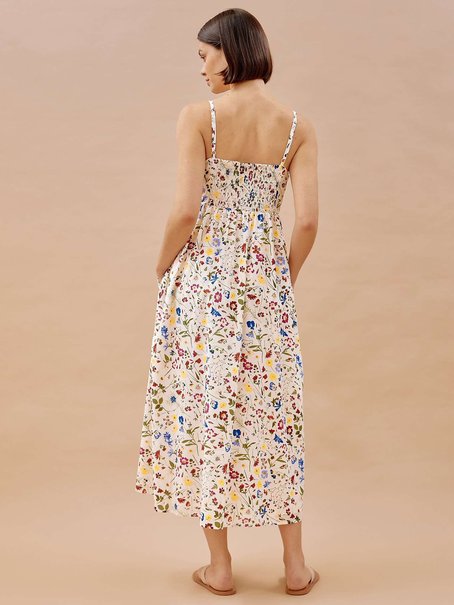 Buy Albaray Buttercup Pressed Floral Print Midi Sundress, Cream/Multi Online at johnlewis.com