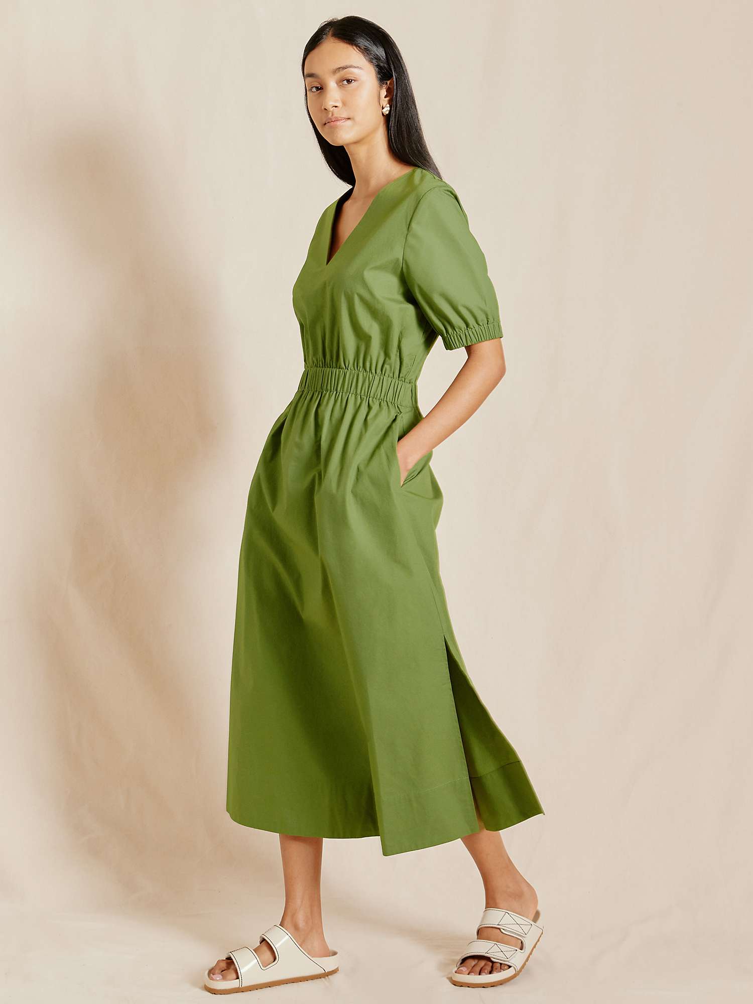 Buy Albaray Organic Cotton Elastic Waist Dress, Green Online at johnlewis.com