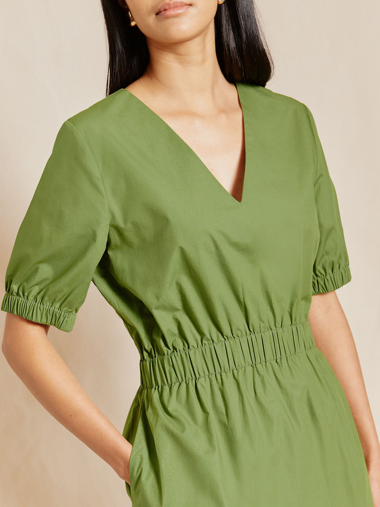Albaray Organic Cotton Elastic Waist Dress, Green, 8