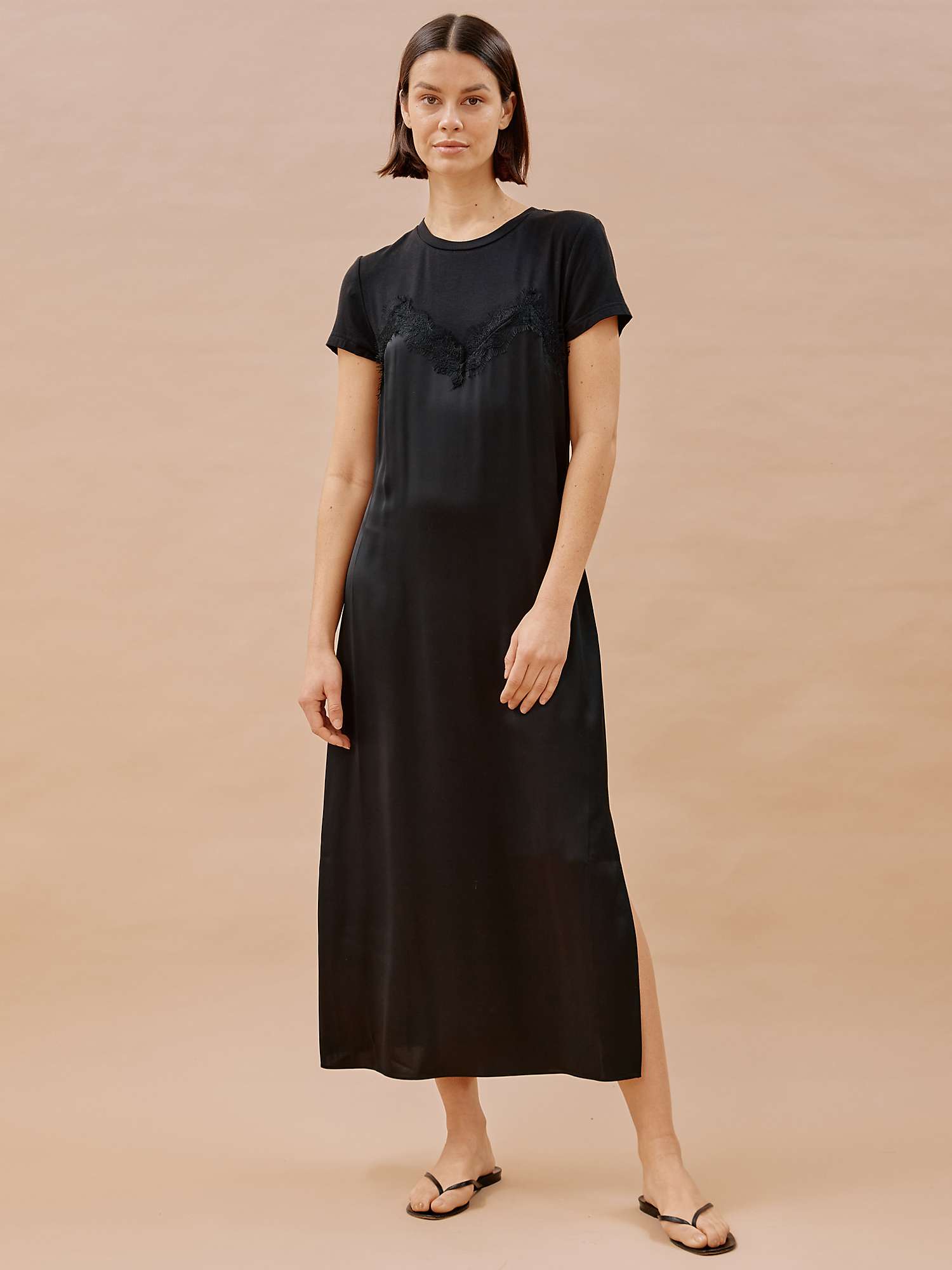 Buy Albaray Satin & Lace Maxi Dress, Black Online at johnlewis.com