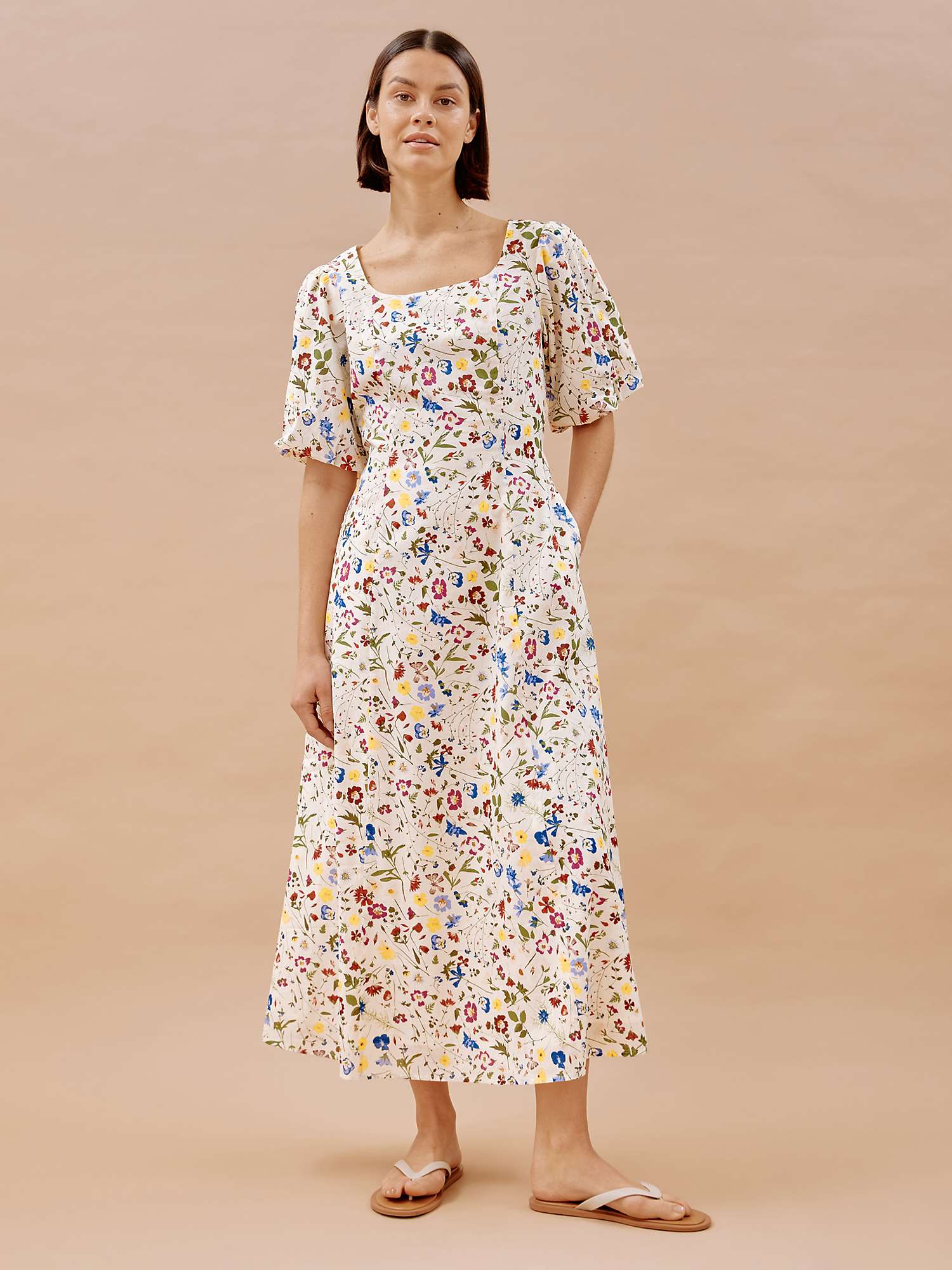 Buy Albaray Buttercup Pressed Floral Organic Cotton Maxi Dress, Cream/Multi Online at johnlewis.com