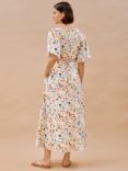 Albaray Buttercup Pressed Floral Organic Cotton Maxi Dress, Cream/Multi, Cream/Multi