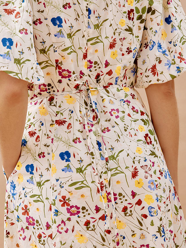 Albaray Buttercup Pressed Floral Organic Cotton Maxi Dress, Cream/Multi
