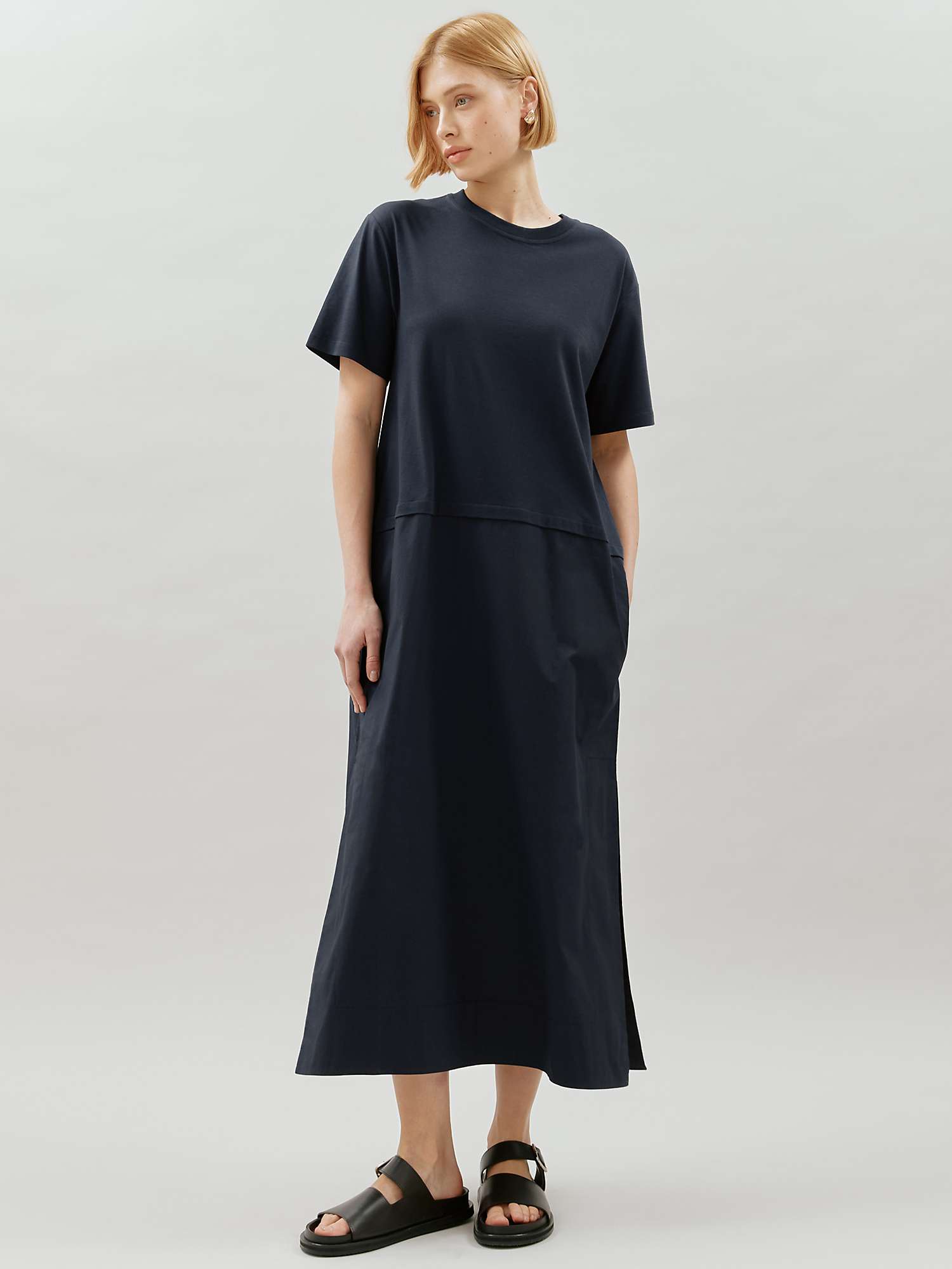 Buy Albaray Woven Mix Column Dress, Navy Online at johnlewis.com