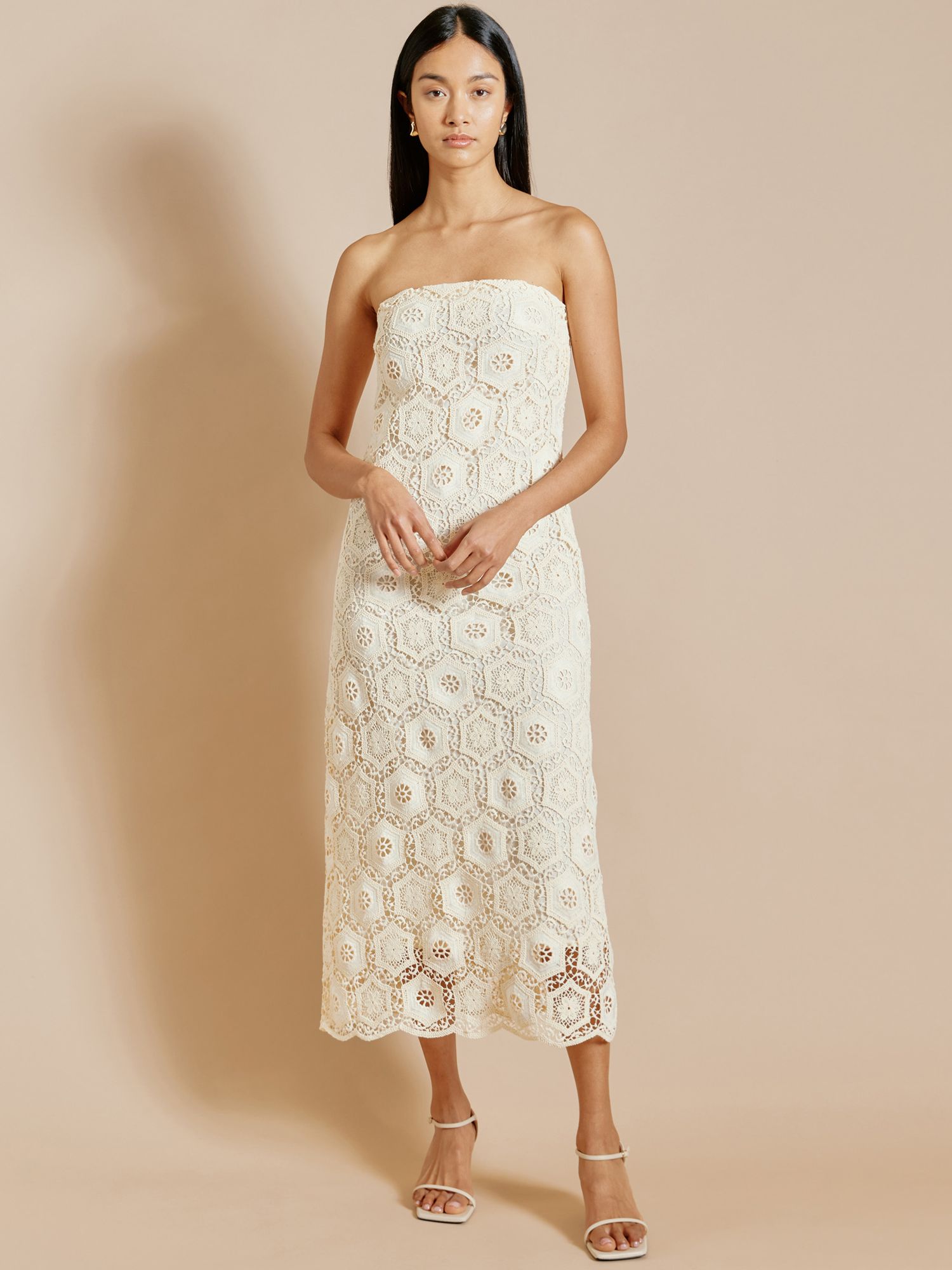 Albaray Bandeau Crochet Dress, Cream, 14