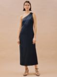 Albaray One Shoulder Midi Satin Dress, Navy