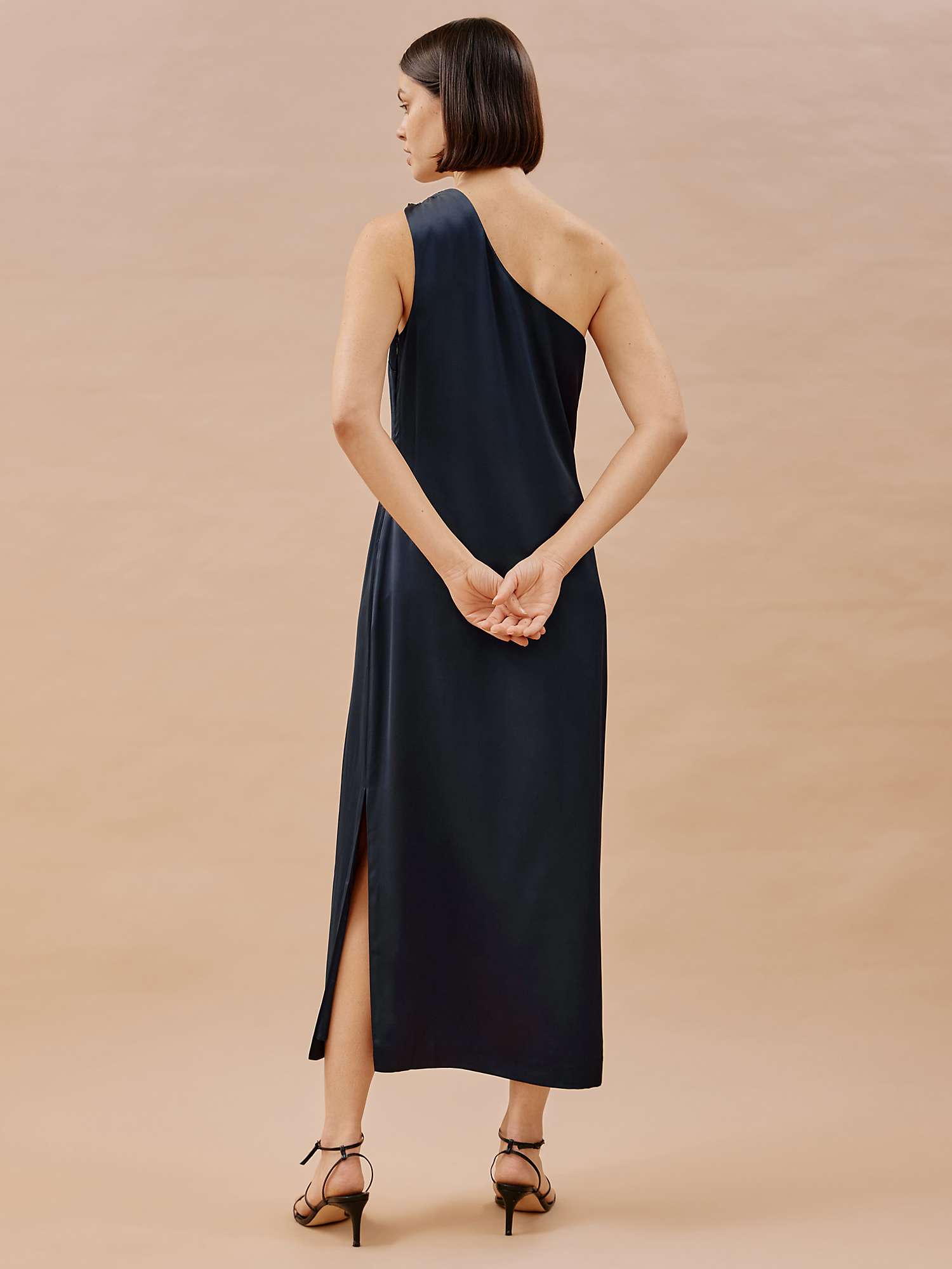 Buy Albaray One Shoulder Midi Satin Dress, Navy Online at johnlewis.com