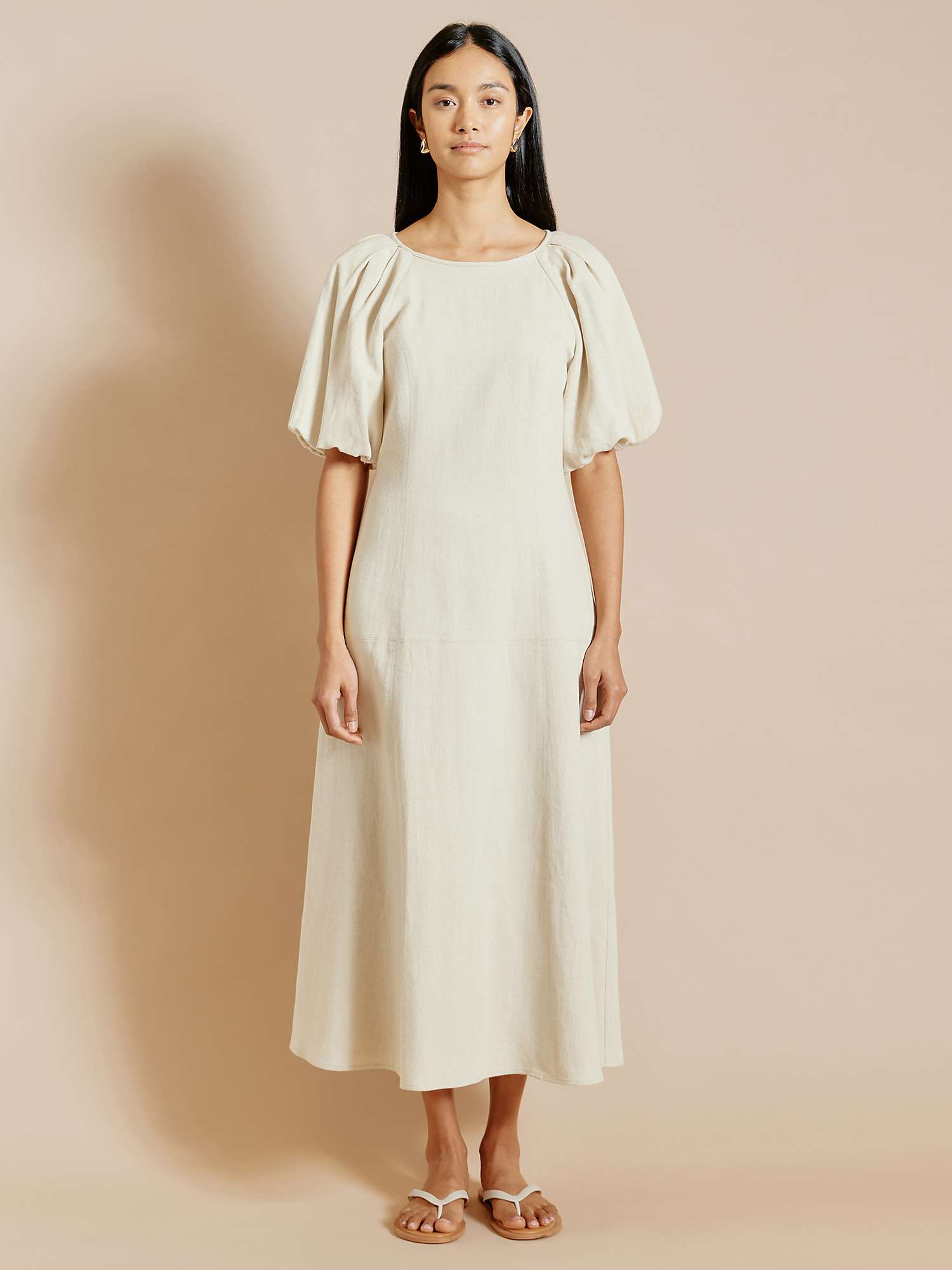 Buy Albaray Cotton Linen Blend Puff Sleeve Midi Dress, Sand Online at johnlewis.com