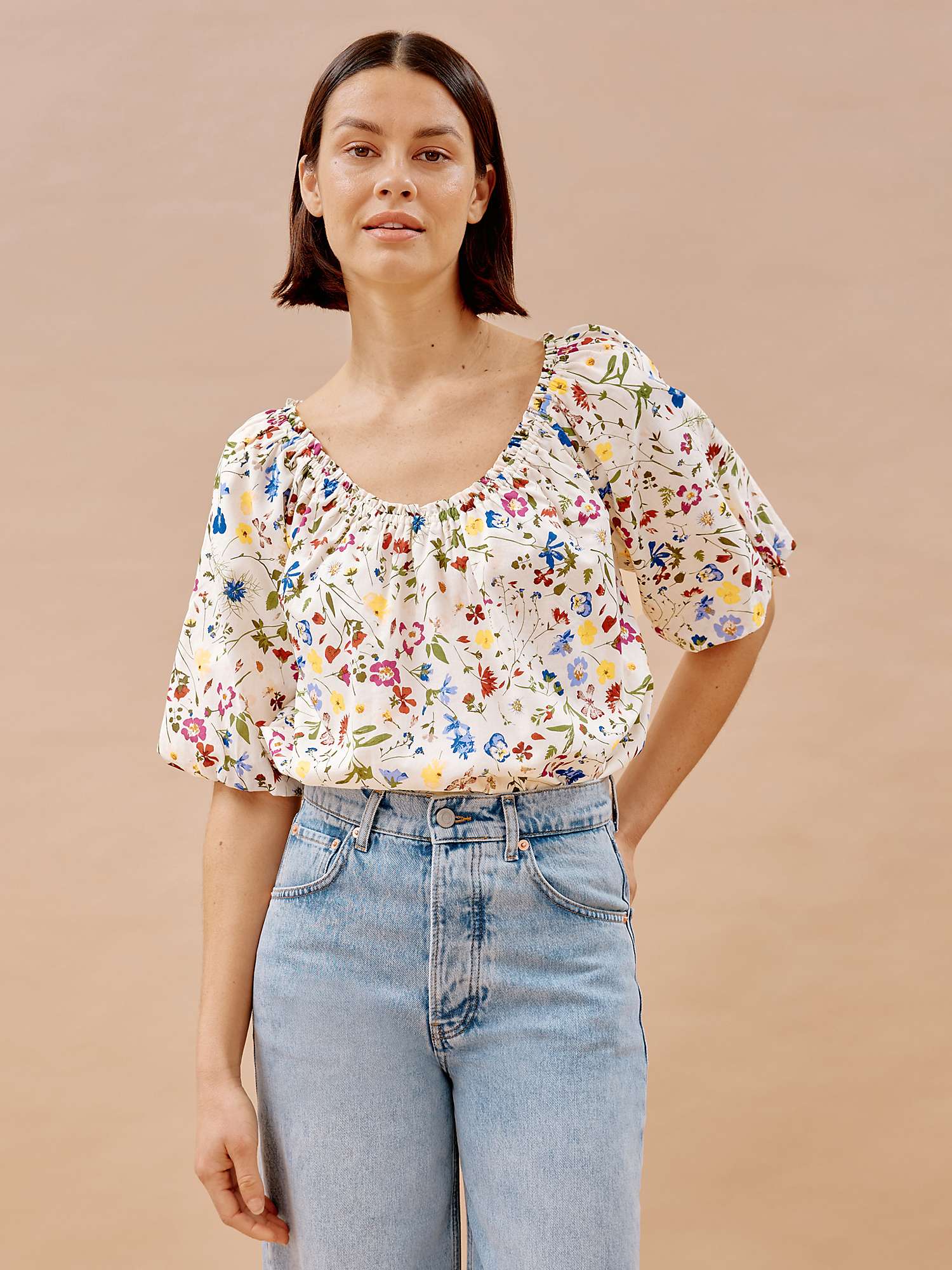 Buy Albaray Buttercup Pressed Floral Top, Cream Online at johnlewis.com