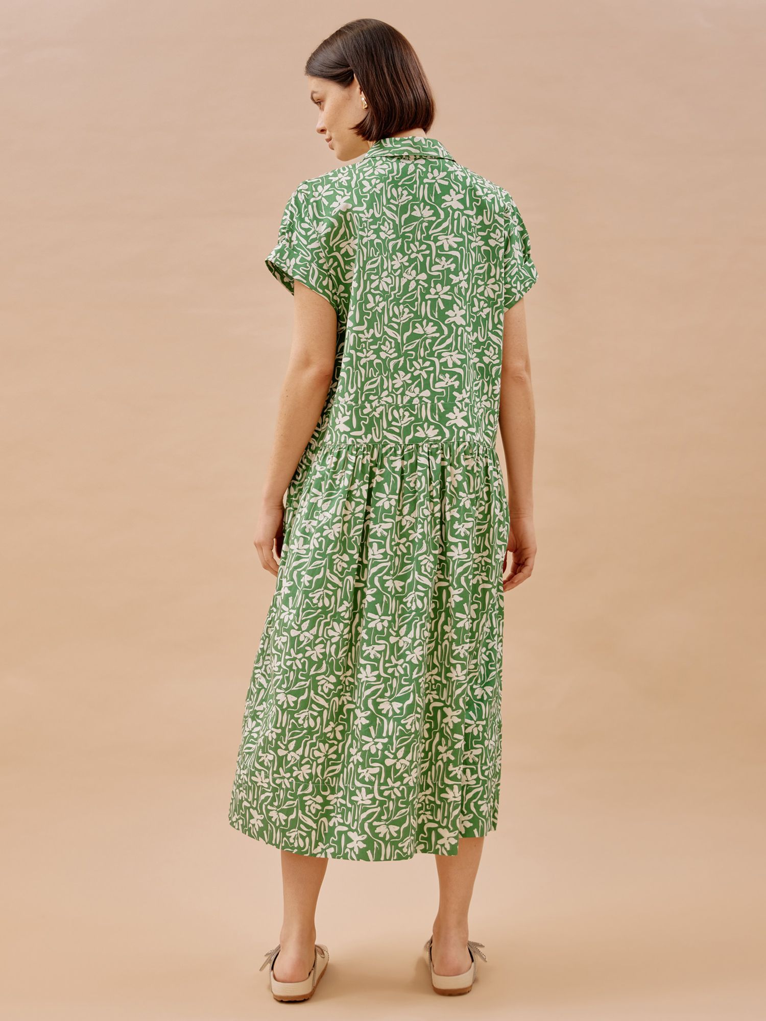 Albaray Organic Cotton Brushstroke Dress, Green, 18