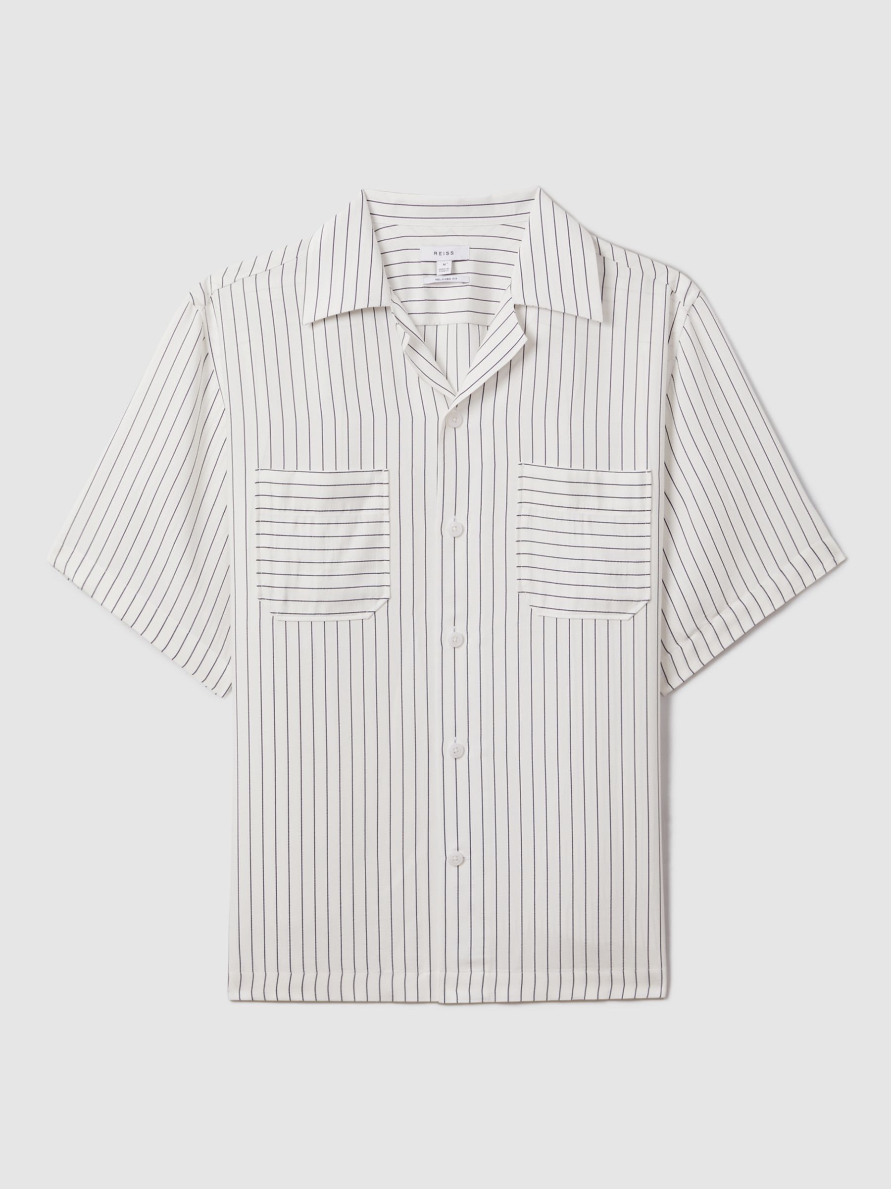 Reiss Anchor Stripe Boxy Shirt, White/Navy, XXL