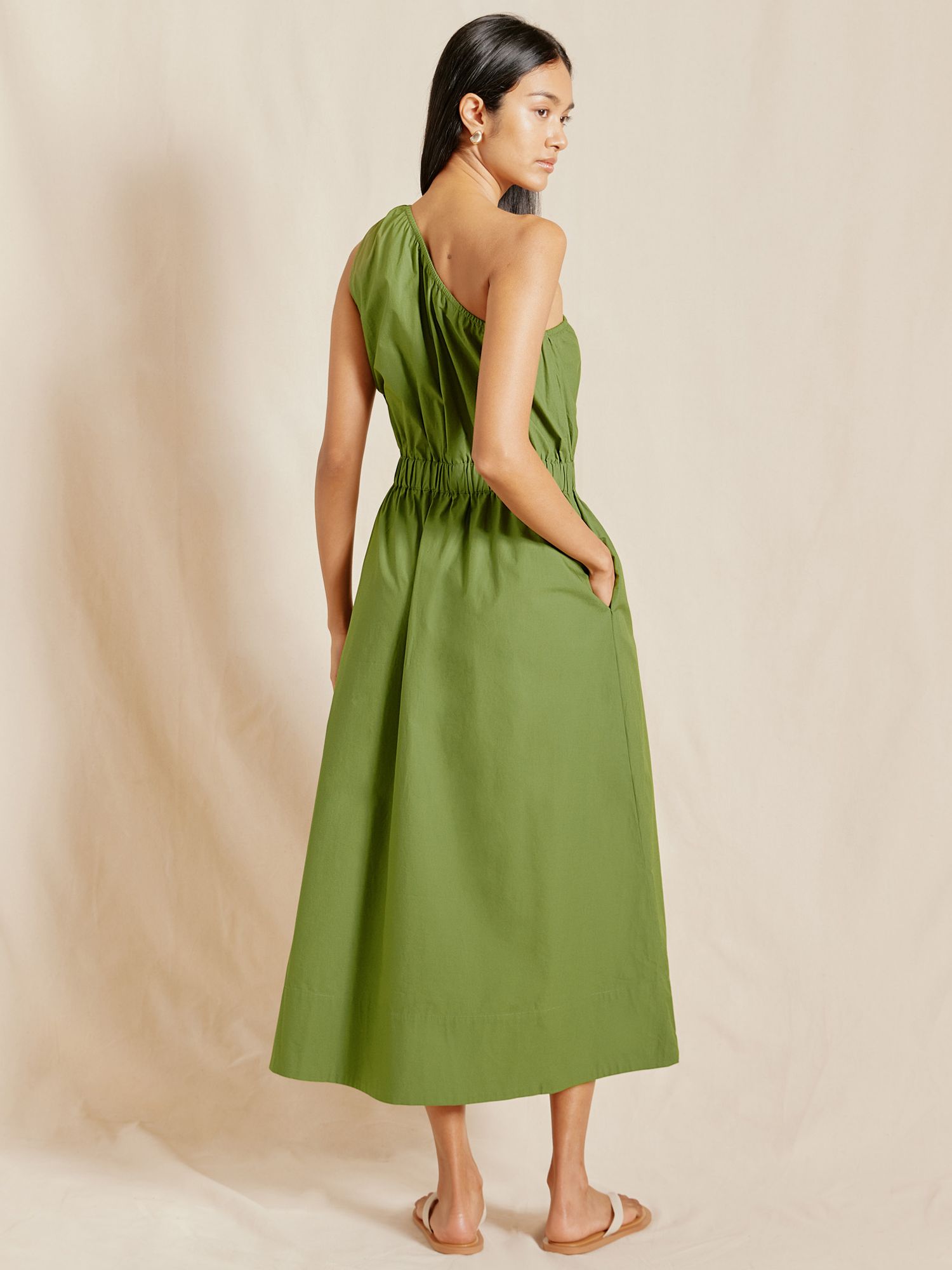 Albaray One Shoulder Organic Cotton Midi Dress, Green, 8