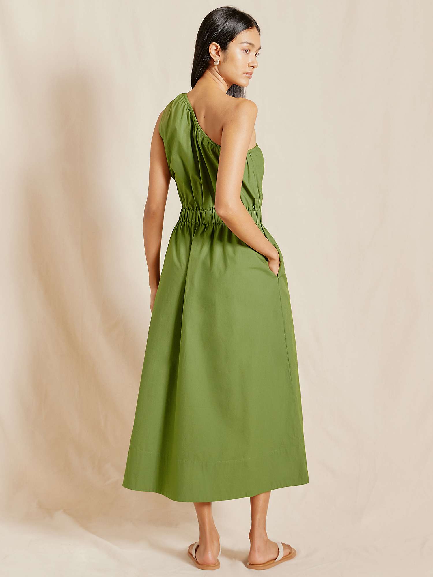 Buy Albaray One Shoulder Organic Cotton Midi Dress, Green Online at johnlewis.com