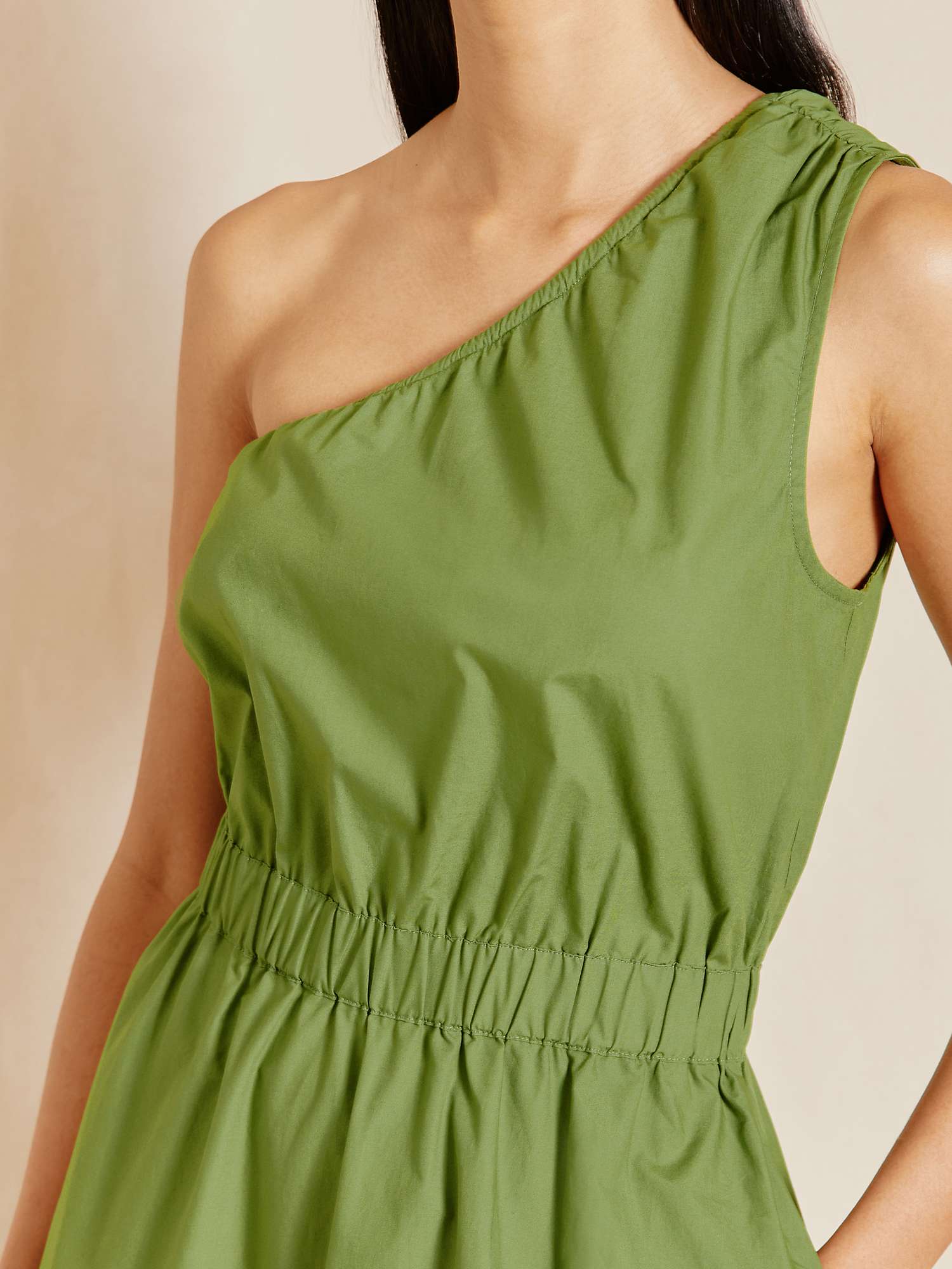 Buy Albaray One Shoulder Organic Cotton Midi Dress, Green Online at johnlewis.com
