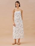 Albaray Sprig Organic Cotton Floral Bandeau Maxi Dress, White/Multi