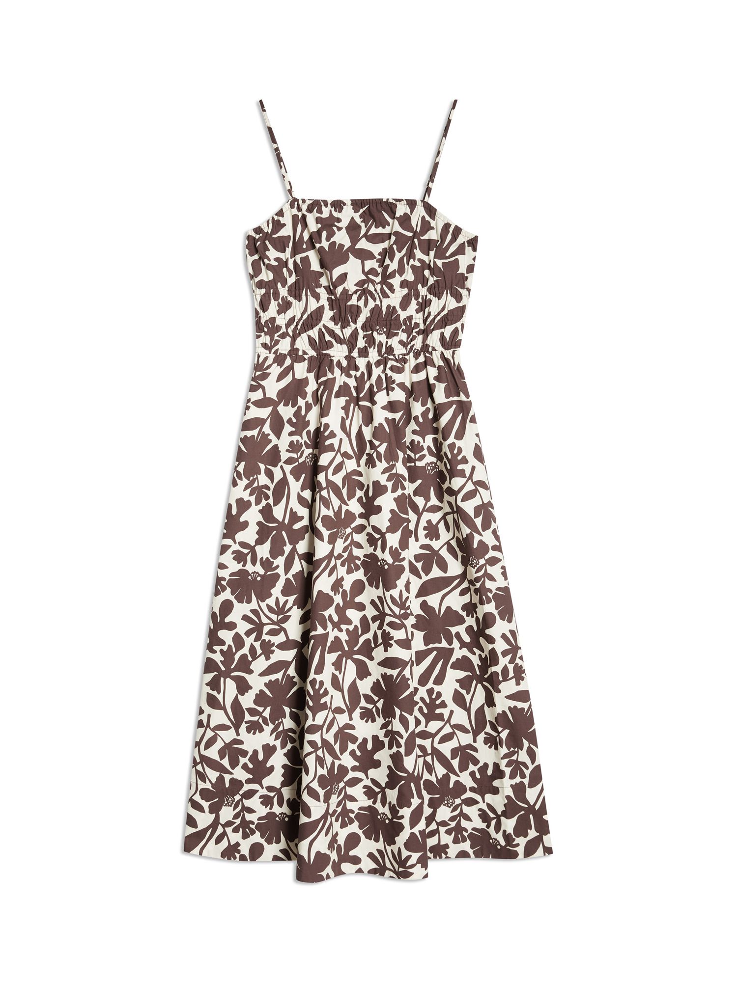 Albaray Organic Cotton Floral Strappy Dress, Brown, 8