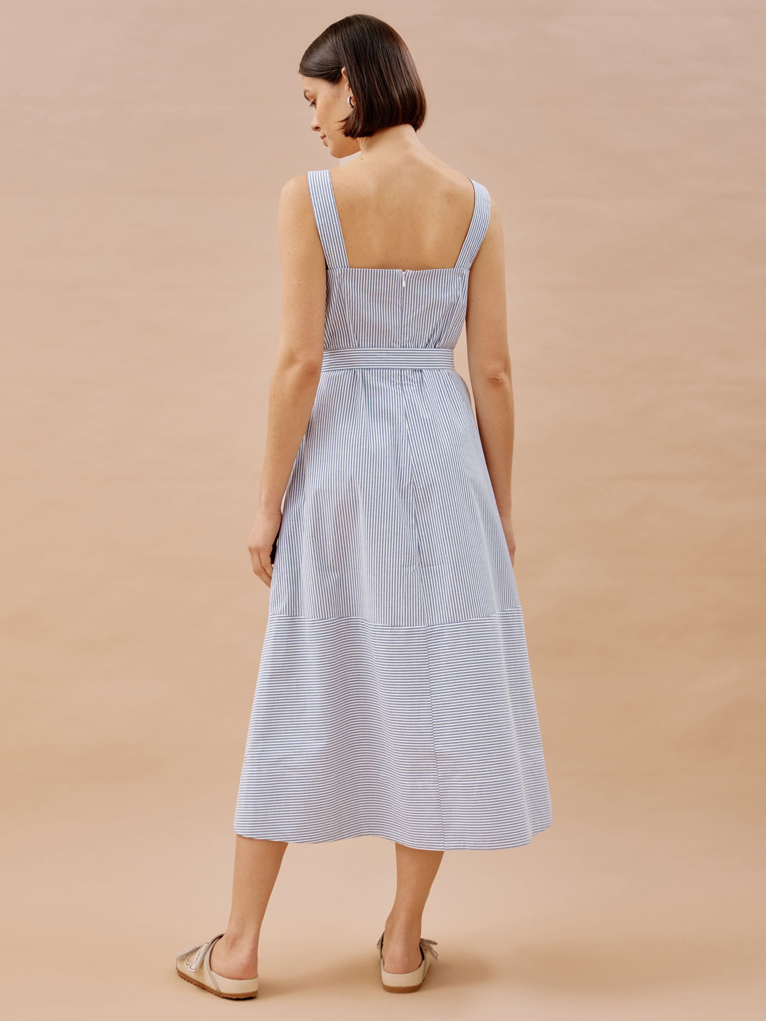Albaray Ticking Stripe Organic Cotton Midi Dress, Blue, 8