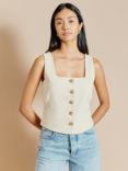 Albaray Linen Blend Twill Button Shell Top, Sand, Sand