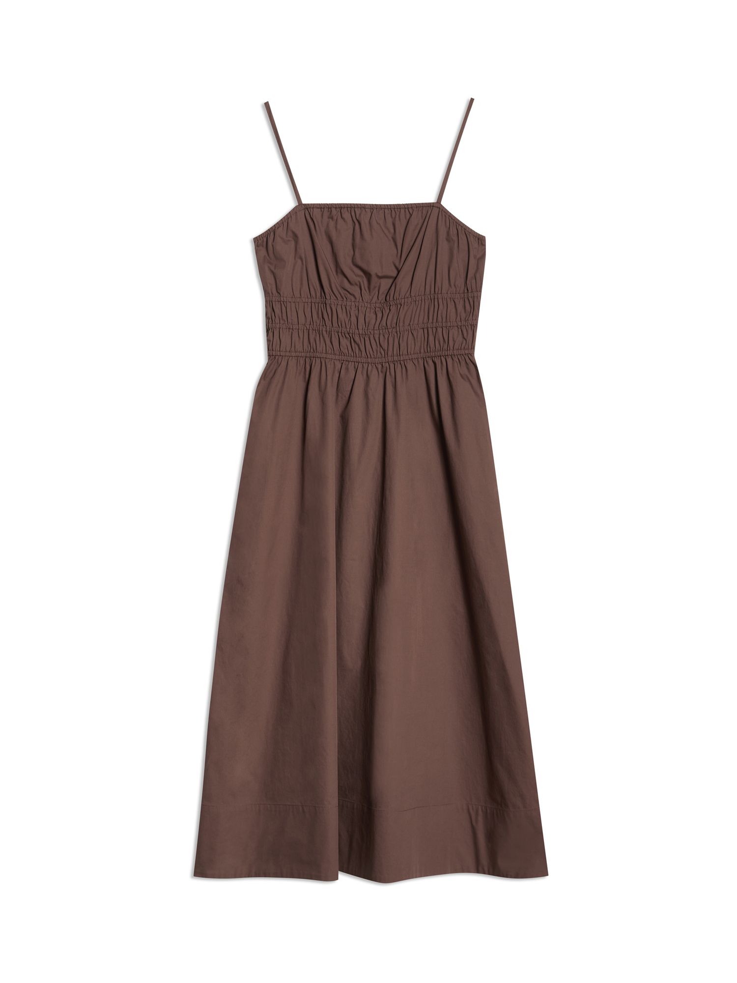 Albaray Organic Cotton Shirred Waist Sleeveless Dress, Brown, 16