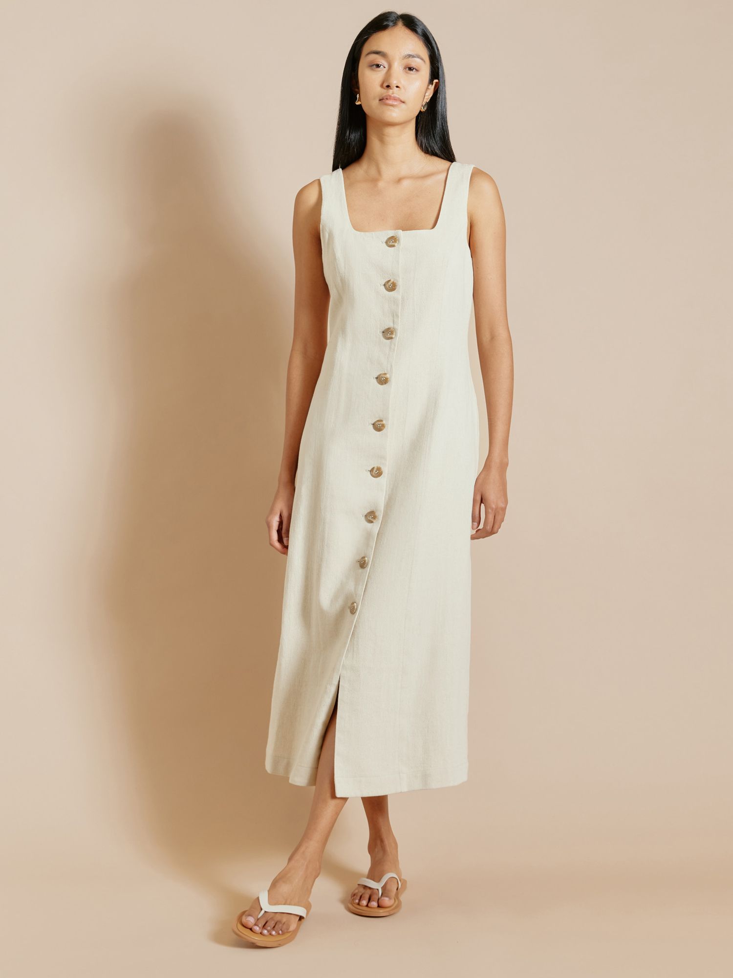 Albaray Button Down Linen Blend Dress, Sand, 8