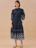 Albaray Organic Cotton Broderie Anglaise Shirt Dress, Navy, Navy