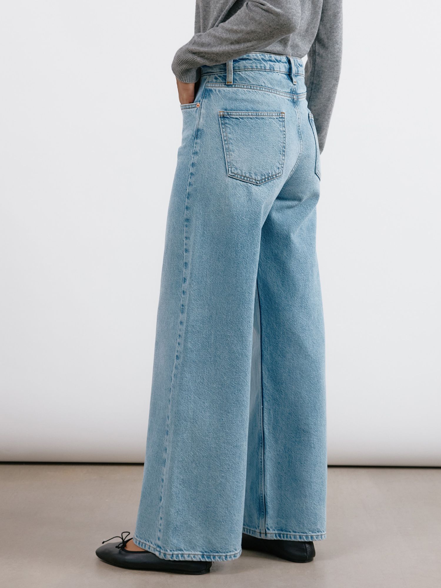 Albaray Organic Cotton Wide Leg Jeans, Light Wash at John Lewis & Partners