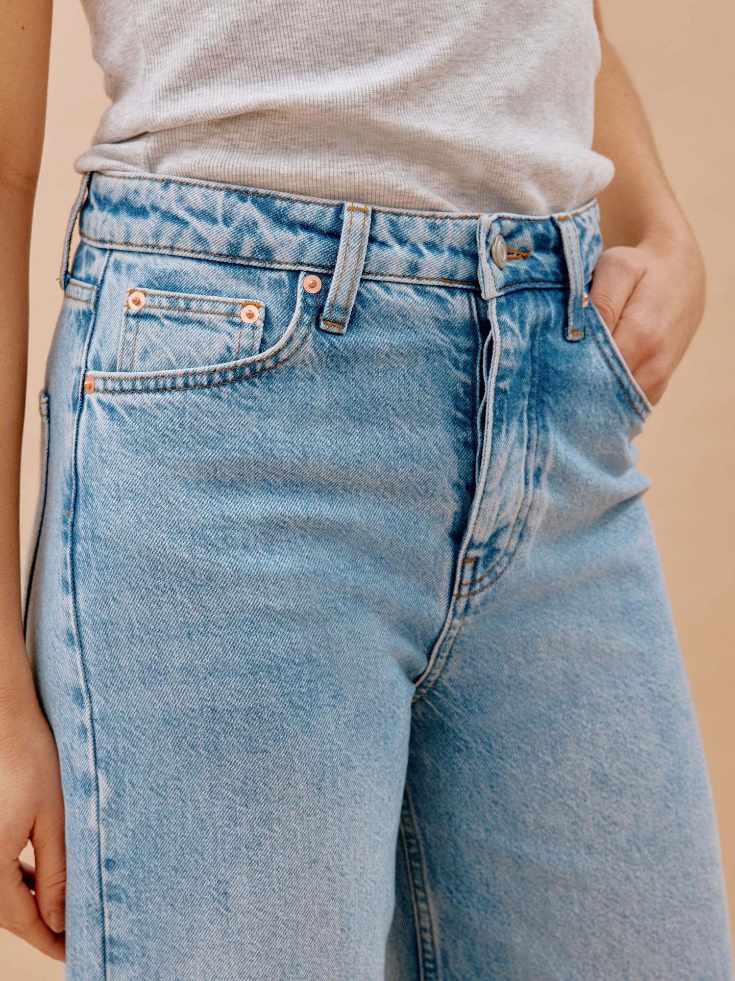 Albaray Organic Cotton Wide Leg Jeans, Light Wash, 16