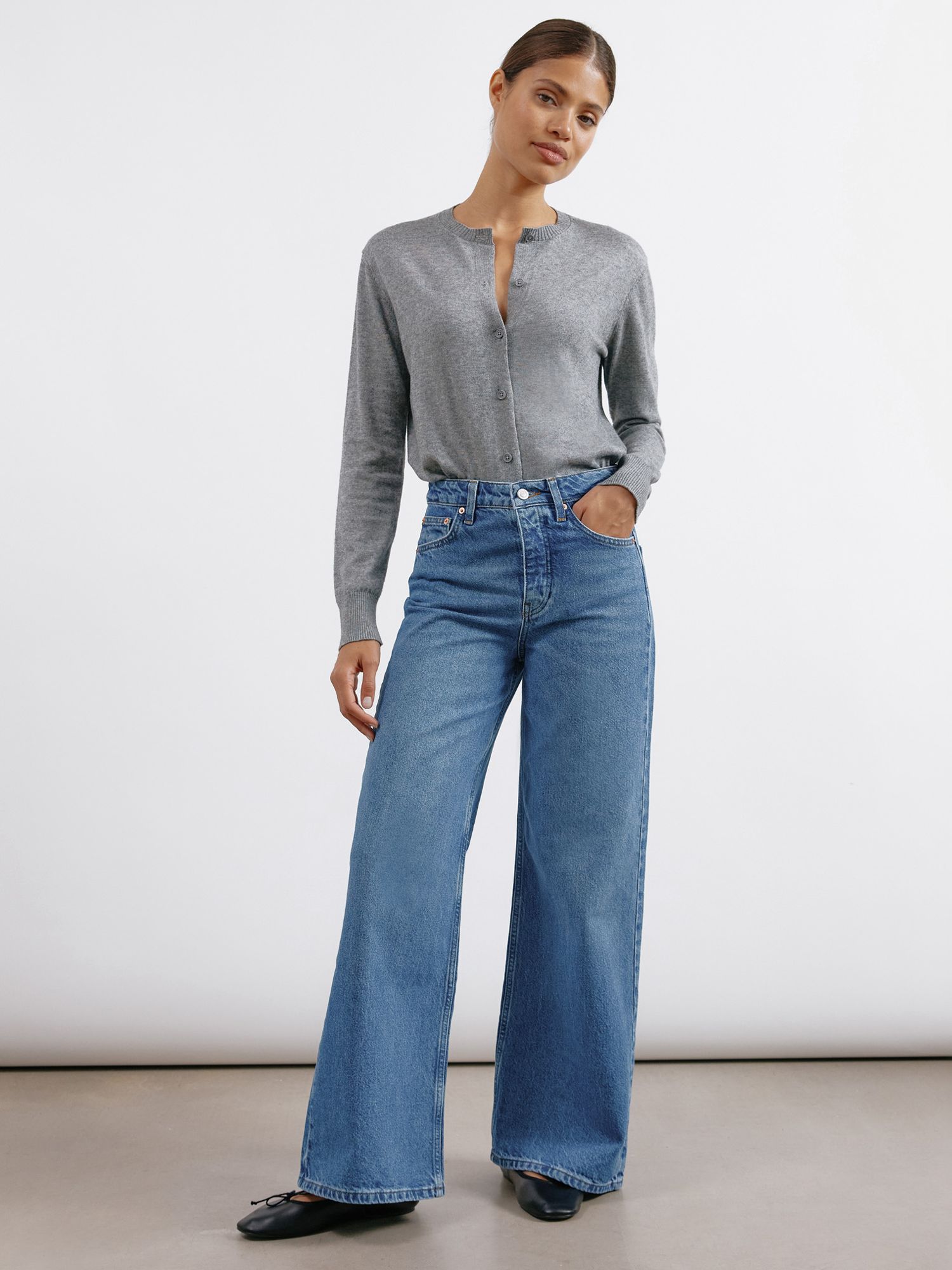 Albaray Organic Cotton Wide Leg Jeans, Indigo at John Lewis & Partners