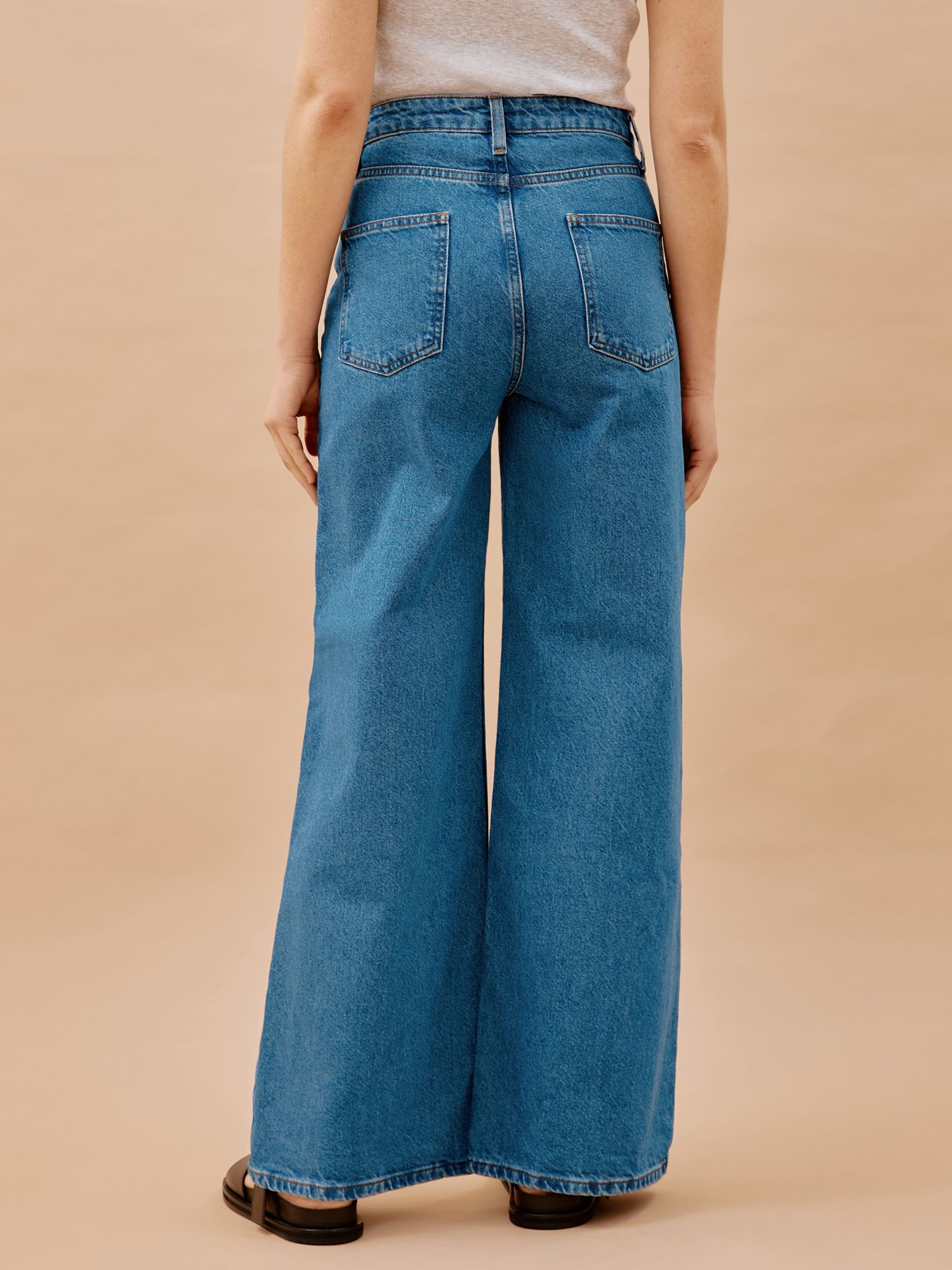 Albaray Organic Cotton Wide Leg Jeans, Indigo, 8