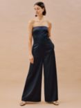 Albaray Satin Bandeau Neck Jumpsuit, Navy