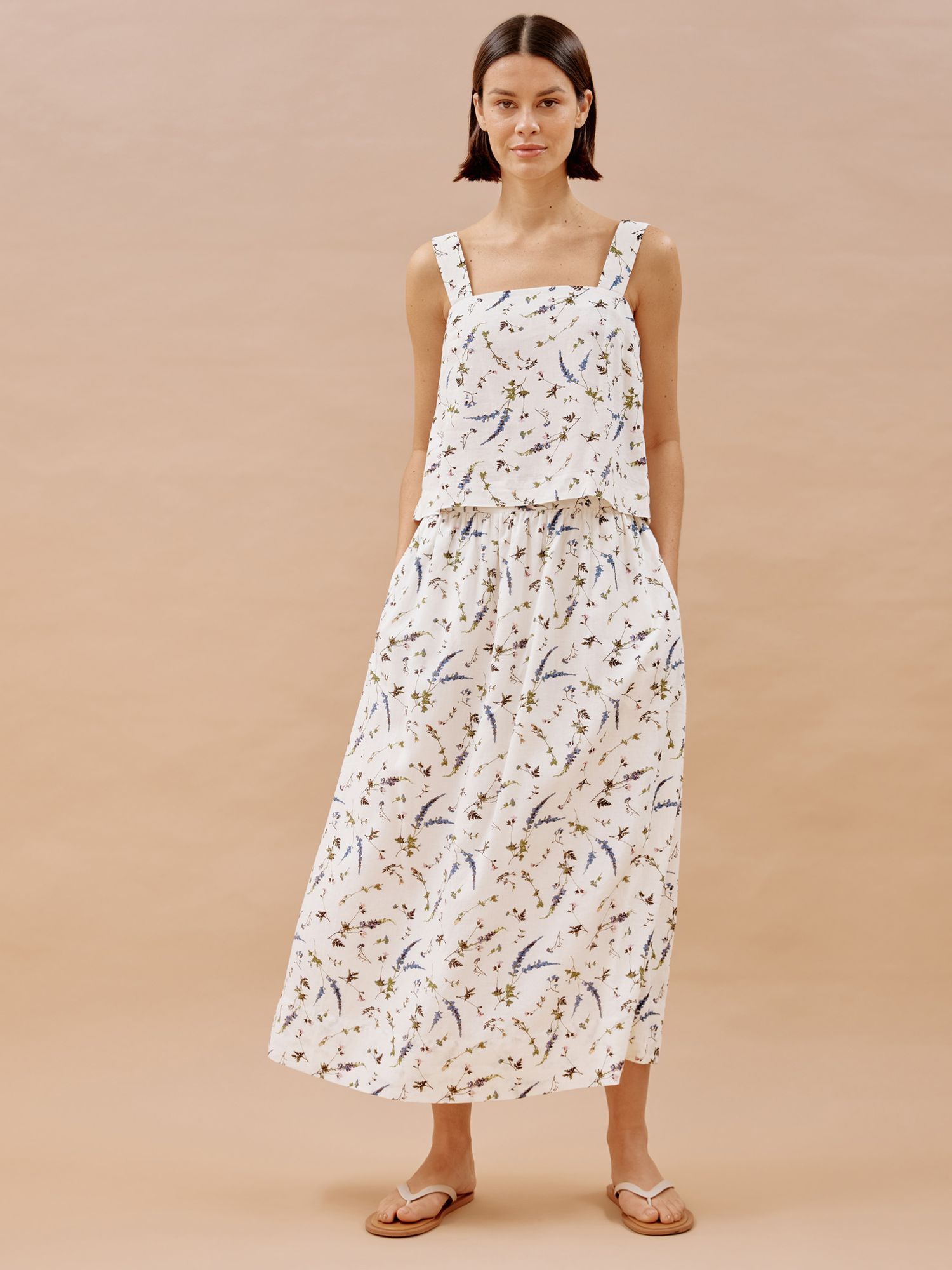 Albaray Sprig Floral Skirt, White/Multi, 8