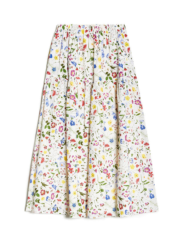 Albaray Buttercup Pressed Floral Midi Skirt, Cream/Multi