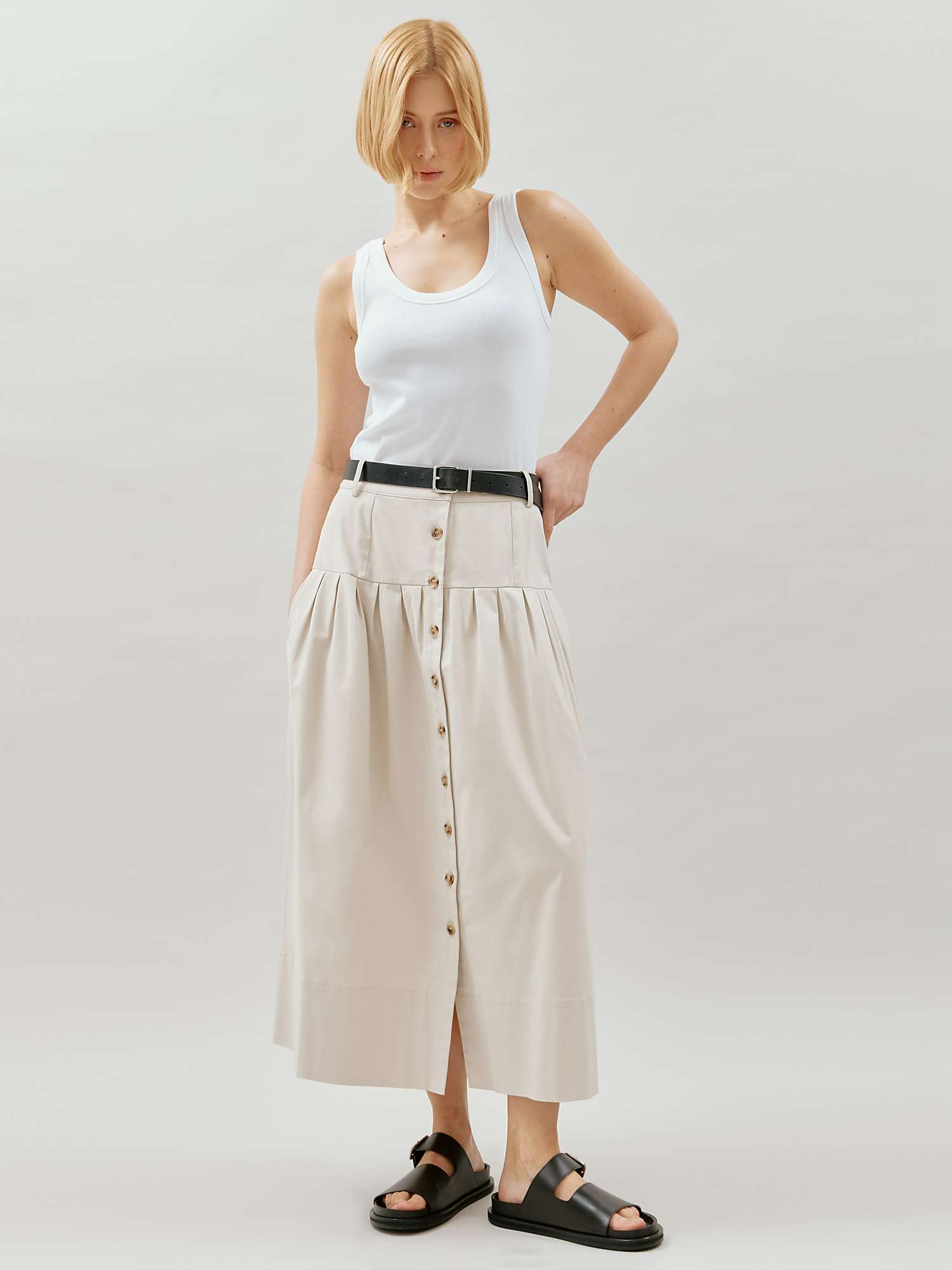 Buy Albaray Deep Waist Organic Cotton Maxi Skirt, Stone Online at johnlewis.com
