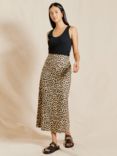 Albaray Organic Cotton Animal Print Midi Skirt, Brown