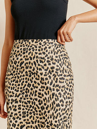 Albaray Organic Cotton Animal Print Midi Skirt, Brown