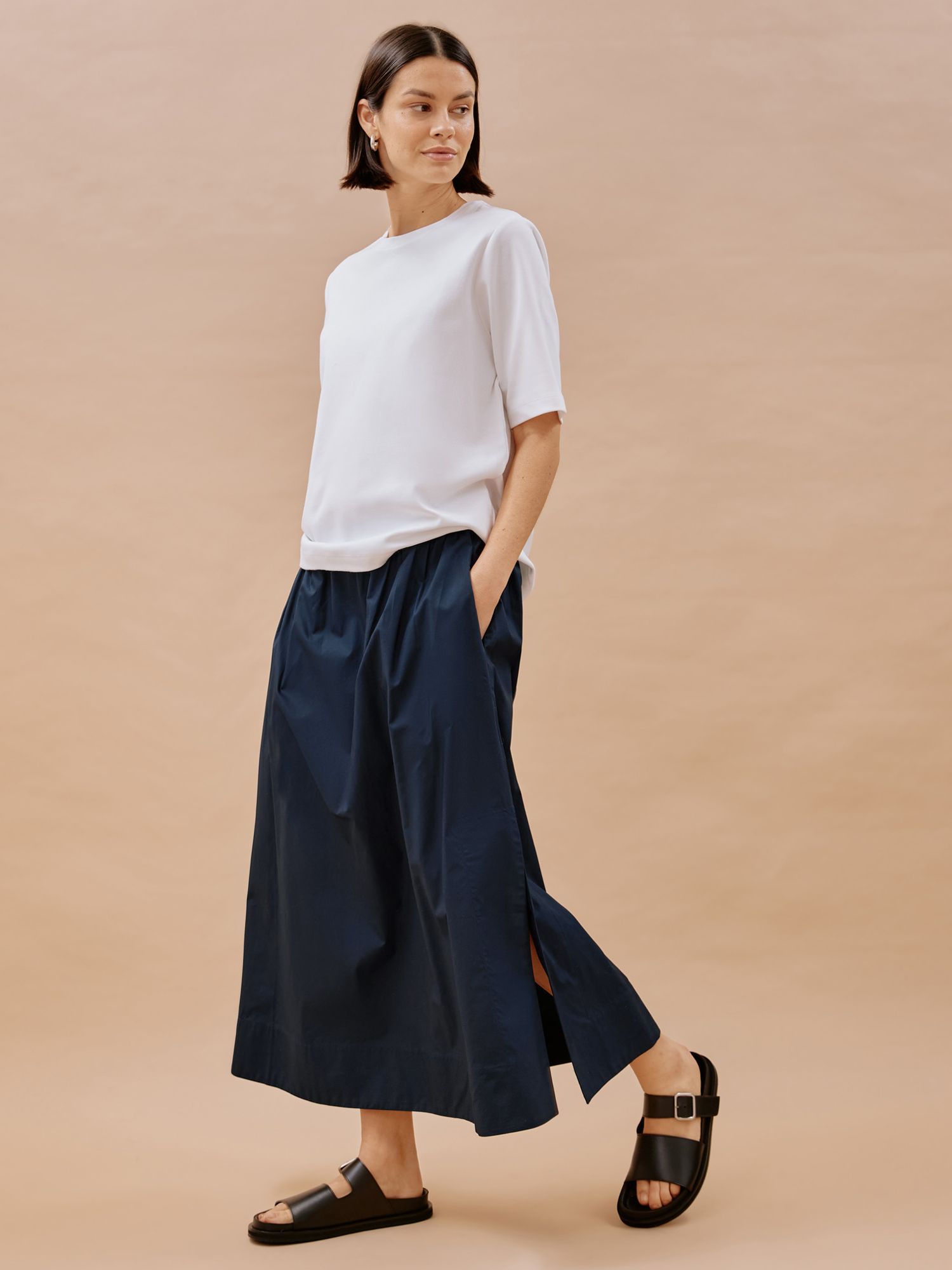 Buy Albaray Organic Cotton Full Midi Skirt, Navy Online at johnlewis.com