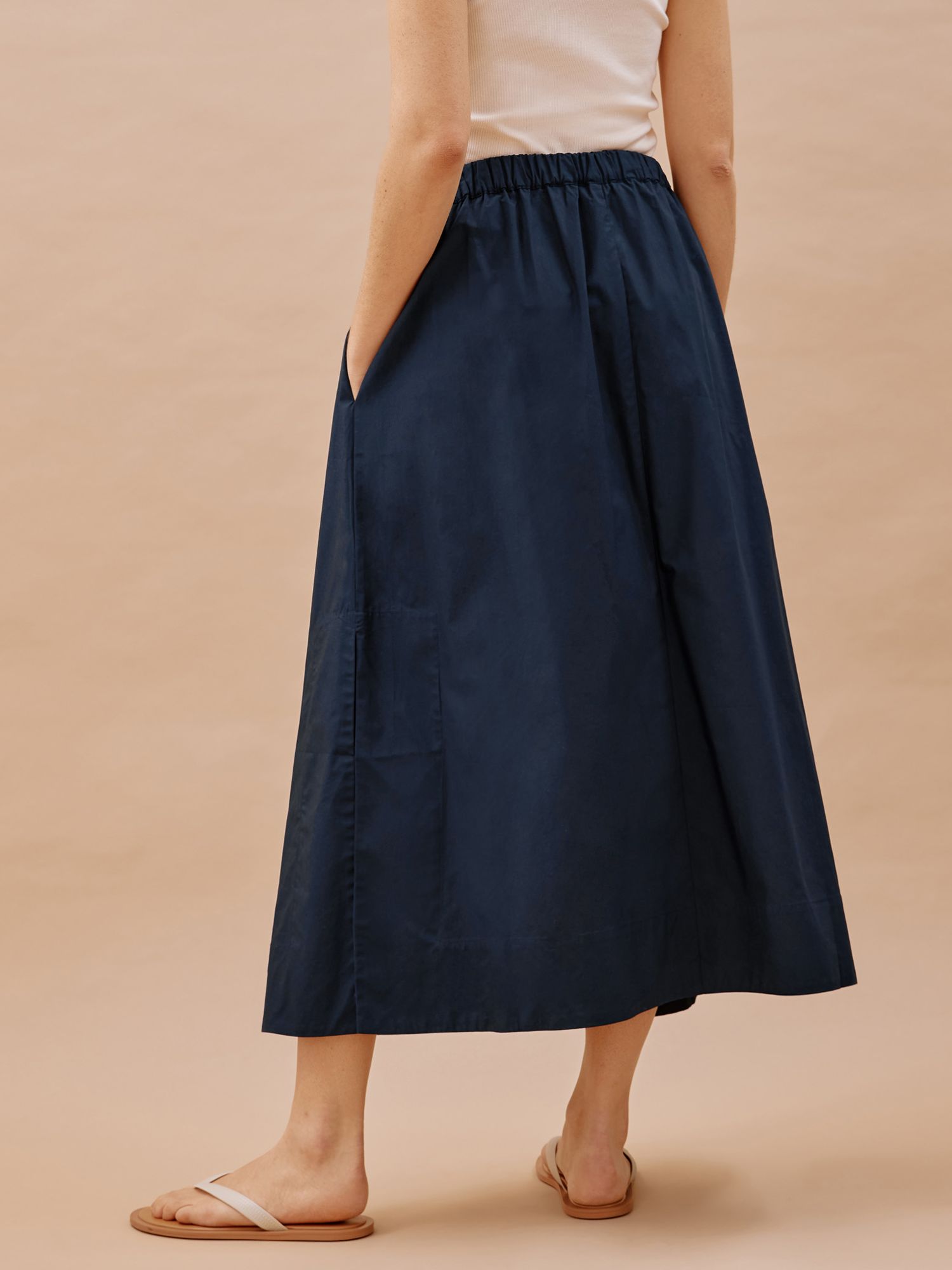 Buy Albaray Organic Cotton Full Midi Skirt, Navy Online at johnlewis.com
