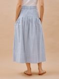 Albaray Ticking Stripe Drop Waist Midi Skirt, Blue/White