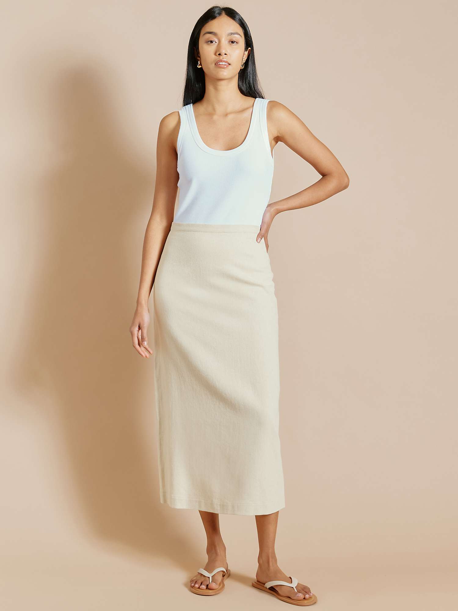 Buy Albaray Linen Twill Blend Midi Pencil Skirt, Sand Online at johnlewis.com