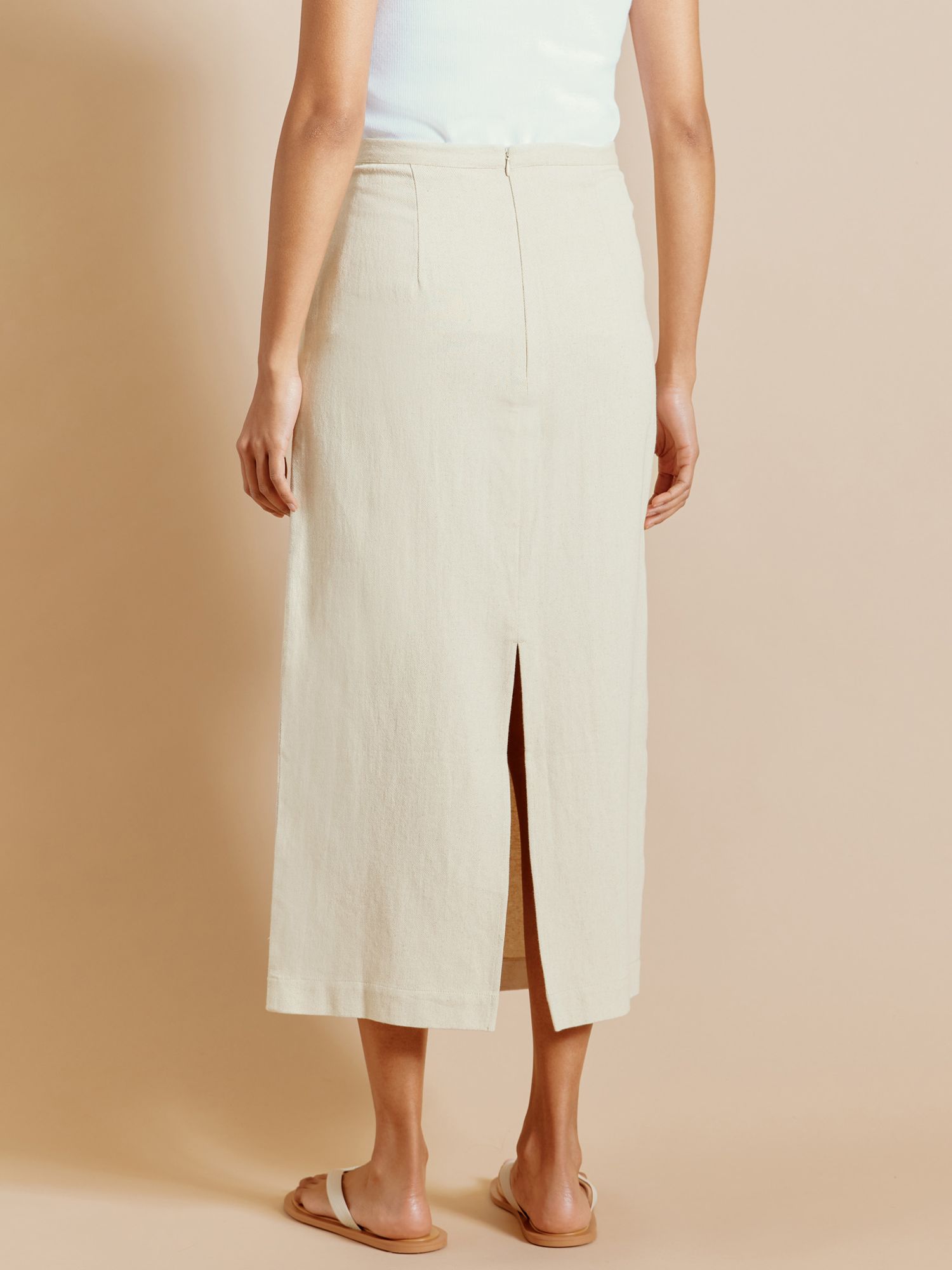 Albaray Linen Twill Blend Midi Pencil Skirt, Sand, 12
