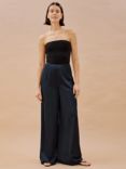 Albaray Satin Wide Leg Trousers, Navy, Navy