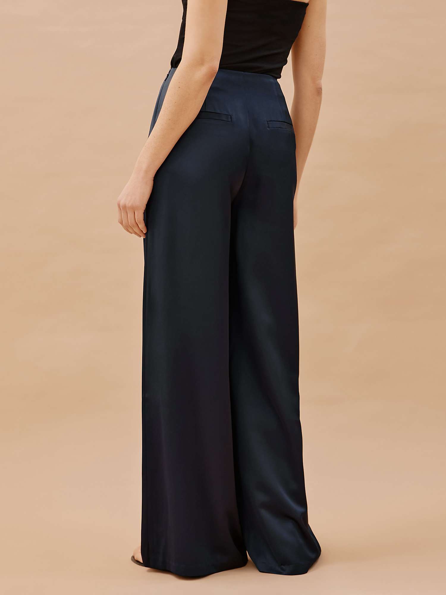 Buy Albaray Satin Wide Leg Trousers, Navy Online at johnlewis.com