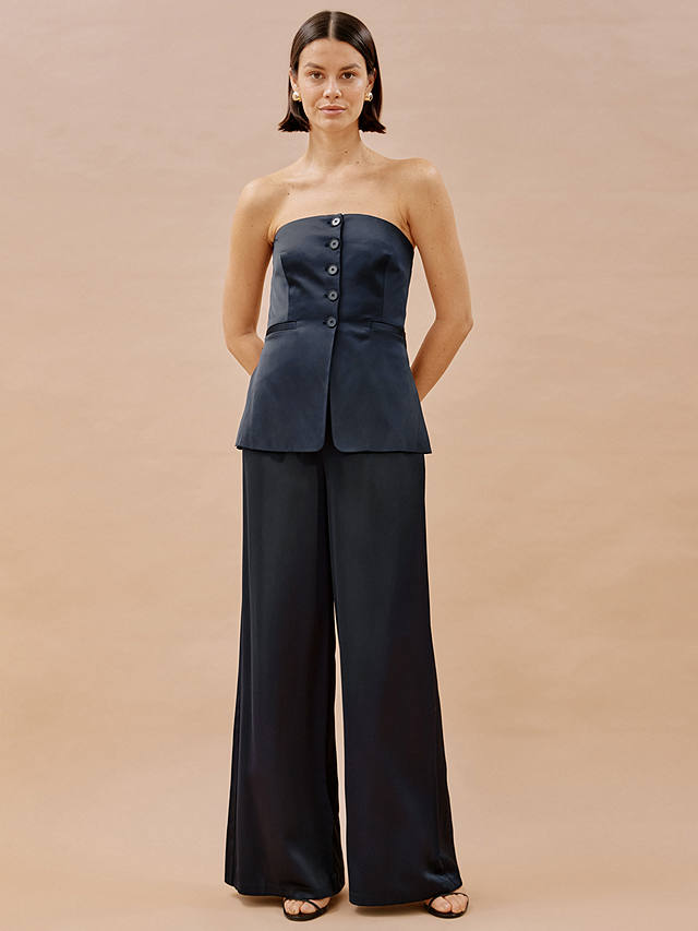 Albaray Satin Wide Leg Trousers, Navy