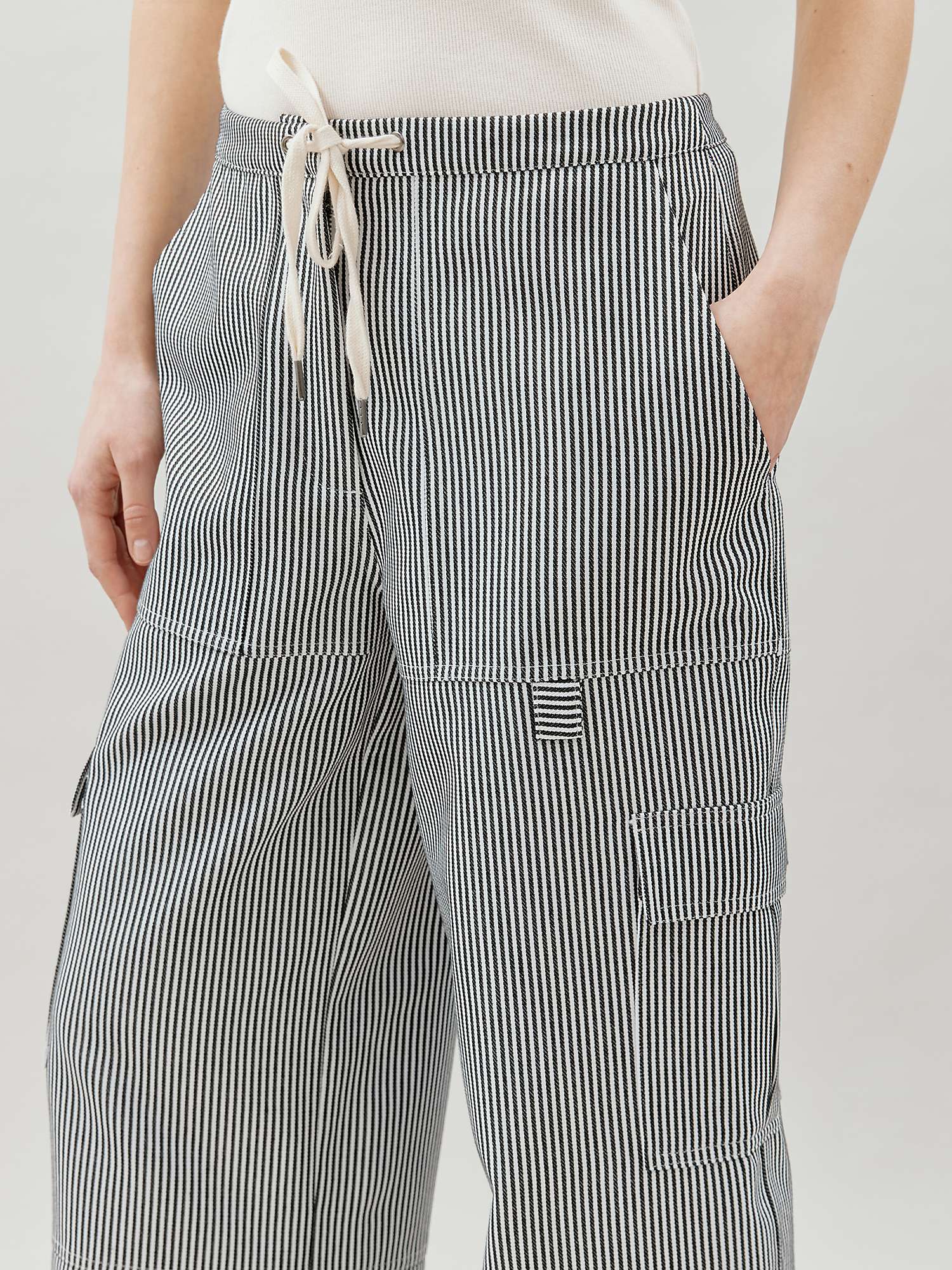Buy Albaray Ticking Stripe Drawstring Cargo Trousers, Black/White Online at johnlewis.com