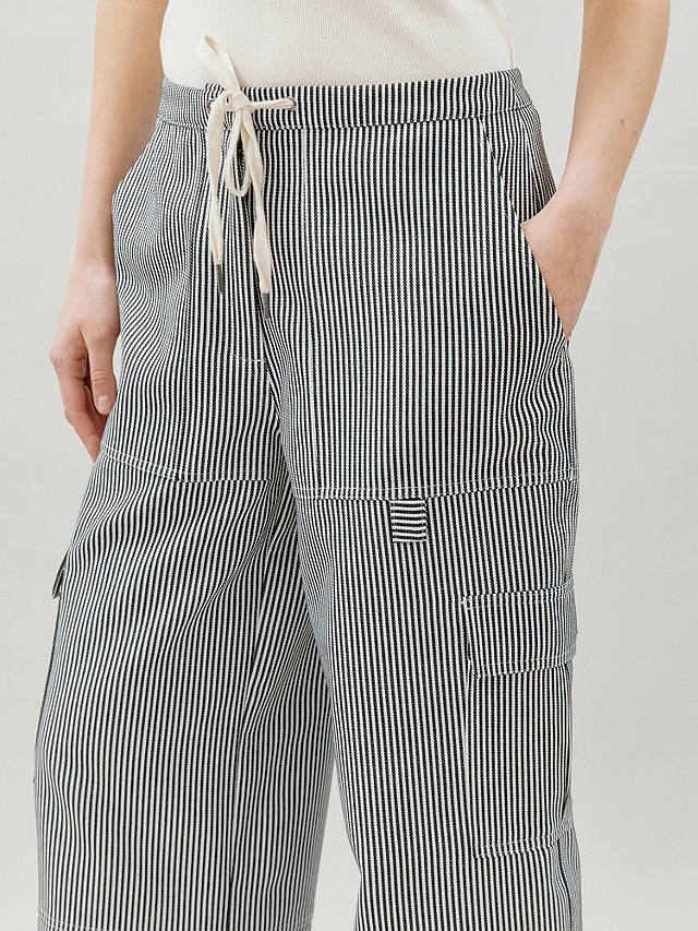 Albaray Ticking Stripe Drawstring Cargo Trousers, Black/White
