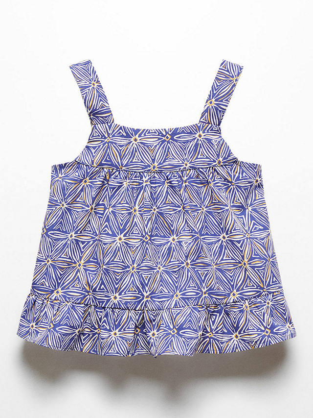 Mango Kids' Sagaro Geometric Floral Print Blouse, Medium Blue