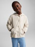 Mango Kids' Wind Check Button Through Hooded Jacket, Light Beige