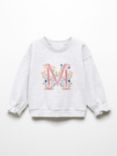 Mango Baby Floral Embroidered M Sweatshirt, Light Pastel Grey