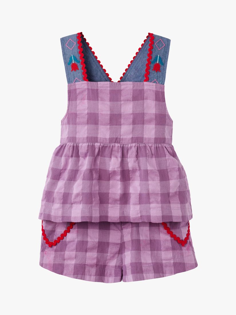 Stych Kids' Gingham Two Piece Embroidered Top and Shorts Set, Purple/Multi, 3-4 years