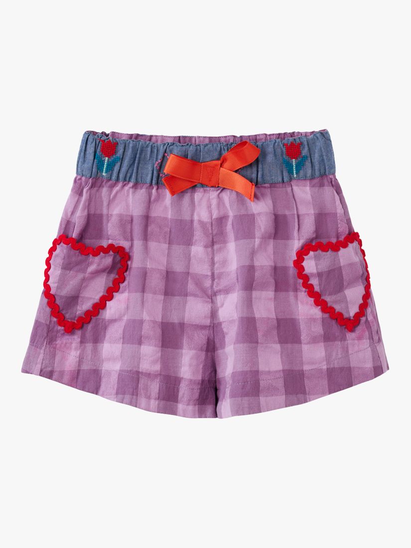 Stych Kids' Gingham Two Piece Embroidered Top and Shorts Set, Purple/Multi, 3-4 years